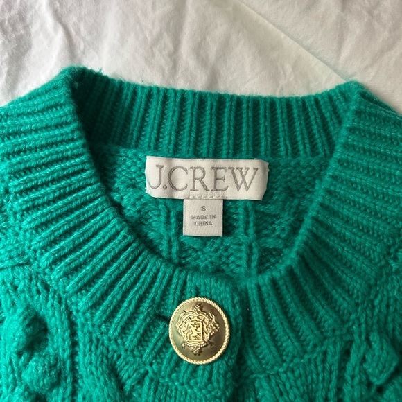 J CREW Cable-Knit Cardigan Sweater Green Lambswool Blend S - Picture 7 of 14